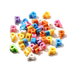 Letter P УФ-покрытие непрозрачные акриловые европейские бусины, бусины с большим отверстием, радужный, буквы, Письмо P, 18.5~22.5x12~20x13~14 мм, отверстие : 6 мм