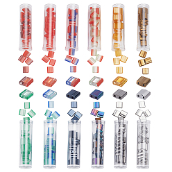 (52) Непрозрачная лаванда 240 шт 12 цвета 2-отверстие краска для выпечки стеклянные бусины, квадратный, с 12шт. пластиковых контейнеров для шариков, разноцветные, 5x4.5~5.5x2~2.5 мм, отверстие : 0.5~0.8 мм, 20 шт / цвет