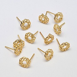 Настоящее золото 18K Изделия из латуни, с вертикальными петлями, без свинца, без никеля и без кадмия, цветок, реальный 18 k позолоченный, 9 мм, штифты : 0.8 мм