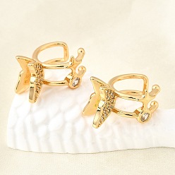 Настоящее золото 18K Латунные серьги-манжеты из прозрачного кубического циркония, бабочка, реальный 18 k позолоченный, 14x17.5x11 мм