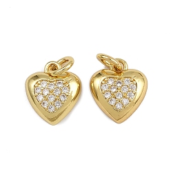 Настоящее золото 16K Латунные микро проложить кубического циркония подвески, сердце прелести, с целью перехода в кольце, реальный 16 k позолоченный, 10.5x10x2.5 мм, отверстие : 3.5 мм