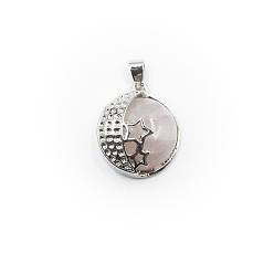 Розовый Кварц Природного розового кварца подвески, луна со звездными чарами, с фурнитурой сплавочной платины тон, 31x22 мм