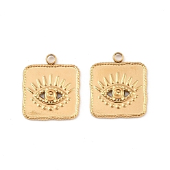 Настоящее золото 18K 304 подвески из нержавеющей стали, квадрат с глаз, ионное покрытие (ip), реальный 18 k позолоченный, 15x13x1 мм, отверстие : 1.6 мм