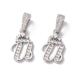 Letter U Кулоны из экологически чистой латуни с микропаве и кубическим цирконием, долговечный, Реальная платина, без кадмия и без свинца, буквы, letter.u, 16~20x7~11.5x1.5~2.2 мм, отверстие : 6.5x3.5 мм