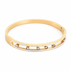Golden Crystal Rhinestone Oval Hollow Bangle, Stainless Steel Hinged Bangle with Polymer Clay for Women, Ion Plating(IP), Golden, Inner Diameter: 1-7/8x2-3/8 inch(4.8x5.9cm)
