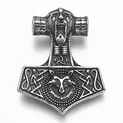 Античное Серебро 304 подвески из нержавеющей стали, Молот тора, античное серебро, 39x31.5x11.5 мм, отверстие : 5 мм