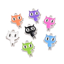 (52) Непрозрачная лаванда Подвески из эмали и сплава, платина, кошачье очарование, разноцветные, 19x14.5x1.5 мм, отверстие : 2 мм