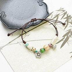 Цветок Керамические бусины плетеные браслеты из бисера, регулируемые плетеные браслеты из вощеного шнура для женщин, цветок, 4~10-1/4 дюйм (10~26 см)