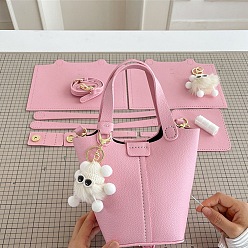 Бледно-Розовый Наборы винтажных сумок-ведров своими руками, включая материалы сумки из искусственной кожи, розовый жемчуг, 22x18x12.5 см