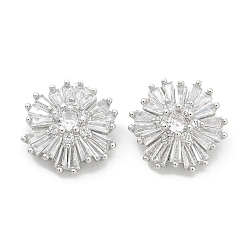 Платина Стойка покрытие латунные микропаве прозрачные кубические циркониевые кнопки, долговечный, без свинца и без кадмия, цветок, 1-луночное, платина, 16.5x15x9.5 мм, отверстие : 1.2 мм