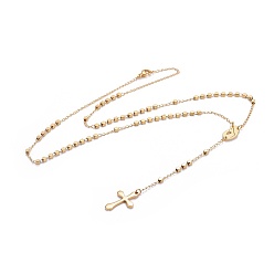 Золотой 304 из нержавеющей стали ожерелья розария шарик для пасхи, крест и дева мария, золотые, 20.8 дюйм (52.9 см)