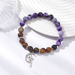 Смешанные камни Браслеты из сплава в тибетском стиле с подвесками в виде фей, Браслеты из натуральных драгоценных камней и бусин для женщин, бусины : 8 мм, внутренний диаметр: 2-1/8 дюйм (5.5 см)