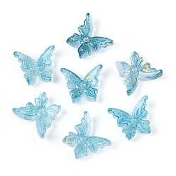 Небесно-голубой Выпечка окрашенные стеклянные бусины, бабочка, с золотой порошок, два тона, голубой, 12~12.5x14x4.5~5 мм, отверстие : 1.2 мм, Около 1587 шт / 1000 г