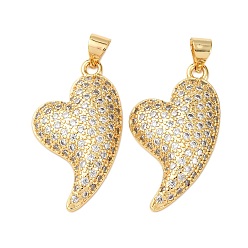 Прозрачный Латунные микро проложить кубического циркония подвески, стойки покрытие, долговечный, без свинца и без кадмия, шарма сердца, реальный 18 k позолоченный, прозрачные, 27.5x16x4 мм, отверстие : 4.5x4 мм