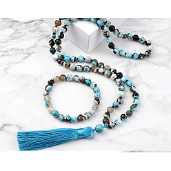 Натуральный Агат Ожерелья и браслеты с круглыми бусинами из натурального агата, 850 мм и 180 мм