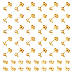 Золотой 304 Выводы серьги из нержавеющей стали шпилька, с петлей и ушной гайкой / серьгами, золотые, 7x4 мм, отверстие : 2 мм, штифты : 0.7 мм, 100 шт / коробка