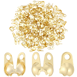 Real 14K Gold Plated 150Pcs Brass Bead Tips, Calotte Ends, Clamshell Knot Cover, Real 14K Gold Plated, 4x2.5x1.5mm, Hole: 0.8mm and 0.7mm, Inner Diameter: 1.2mm