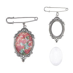 Платина Наборы для изготовления овальных железных брошей своими руками, в комплект входит подвеска из сплава и стеклянные кабошоны, платина, 83 мм, 4 шт / комплект