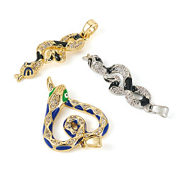 Mixed Shapes 3 шт. 3 кулоны из латуни с микропаве и кубическим цирконием, с эмалью, разнообразные, 26~27x8.5~19.5x3~5 мм, отверстие : 5x3 мм, 1 шт / стиль