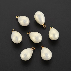 Creamy White ABS Plastic Imitation Pearl Pendants, with Golden Plated Brass Loop, Teardrop, Creamy White, 17.5x9.5mm, Hole: 1.6mm