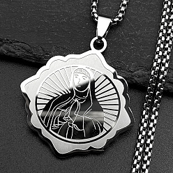 Silver 304 Stainless Steel Religion Virgin Pendant Necklaces for Women, Silver, 23.62 inch(60cm)