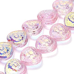 Pink Гальваническая краска для запекания стеклянные бусины нити, сердце, с покрытием AB цвета, с половиным покрытием, розовые, 14.5x16x4.5 мм, отверстие : 1.2 мм, около 45 шт / нитка, 25.59'' (65 см)