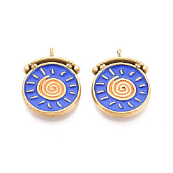 Королевский синий 304 нержавеющей стальной эмали подвески, Подвески для будильника, ионное покрытие (ip), реальный 18 k позолоченный, королевский синий, 19.5x15x3 мм, отверстие : 1.5~1.6 мм