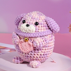 Plum DIY Dog Knitting Kits for Beginners, including Stuffing Cotton, Crochet Hook, Stitch Marker, Craft Eye & Nose, Cored Cotton Thread, Plastic Needle, Hot Melt Glue Stick, Instruction, Plum, 11x9x12cm