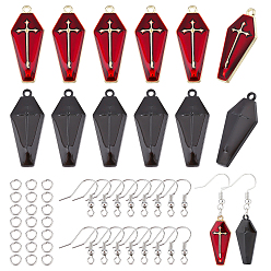 Mixed Color DIY Coffin with Cross Drop Earring Making Kit for Halloween, Including Alloy Enamel Pendants, Brass Earring Hooks, Iron Jump Rings, Mixed Color, 200pcs/box