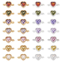 (52) Непрозрачная лаванда 28шт. 14 цвета латунь паве кубический цирконий звенья сердце соединительные подвески, долговечный, стойки покрытие, золотой и серебряный, без кадмия, без никеля и без свинца, разноцветные, 9x5x3.5 мм, отверстие : 1.2 мм, 2 шт / цвет