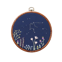 Flower DIY Embroidery Kits, Including Embroidery Cloth & Thread, Needle, Embroidery Hoop, Instruction Sheet, Flower, 150x150mm