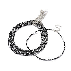 Noir Collier de perles de verre rondelle à facettes pour femme, avec des agrafes en alliage, noir, 16.14 pouce (41 cm), 3mm
