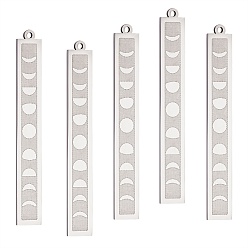 Нержавеющая Сталь Цвет 5 шт. 201 подвески из нержавеющей стали, лазерная резка, бар с фазой луны, цвет нержавеющей стали, 45x6x1 мм, отверстие : 1.4 мм