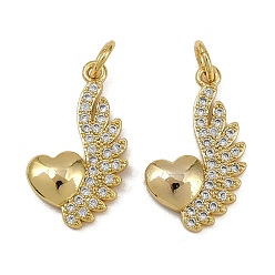 Настоящее золото 18K Латунные микро проложить кубического циркония подвески, сердце с крыла, долговечный, без кадмия и без свинца, стойки покрытие, с целью перехода в кольце, реальный 18 k позолоченный, 19.5x11.5x3 мм, отверстие : 3.2 мм