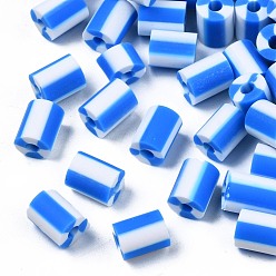 Dodger Blue Handmade Polymer Clay Beads,  3 Tone, Column, Dodger Blue, 5x2.5~6.5mm, Hole: 1.8mm