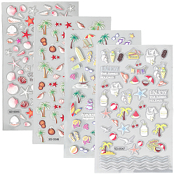 (52) Непрозрачная лаванда 4 шт 4 стили океан тема самоклеящиеся наклейки для ногтей для домашних животных, для украшения ногтей, разноцветные, 10x6x0.05 см, наклейка: 4~15x4~52 мм