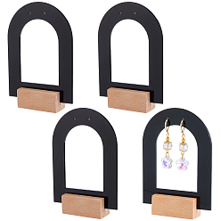 Black 4 Bags Arch Shaped Acrylic Single Dangle Earring Display Stands, with Wood Base, Black, 9.95x7.45x0.3cm