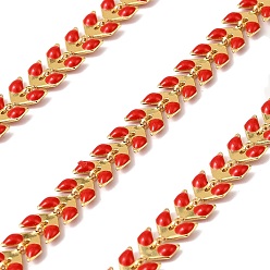 Красный Латунные эмалевые листовые цепи, пайки, долговечный, с катушкой, золотые, красные, ссылка: 6x7x2 mm, около 32.81 футов (10 м) / рулон