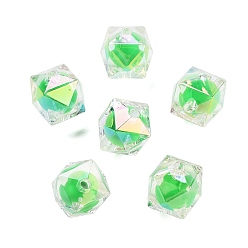 Зеленый лайм Непрозрачные акриловые бусины с УФ-покрытием, Новогодняя тема, переливающийся двухцветный, многоугольник, зеленый лайм, 15x16x16 мм, отверстие : 3 мм