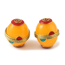 Orange Handmade Polymer Clay Indonesia Beads, with Resin & Unplated Brass, Oval, Orange, 34.5x28.5mm, Hole: 2mm