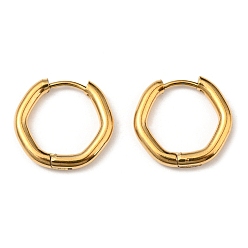 Настоящее золото 18K Серьги-кольца из нержавеющей стали с ионным покрытием (ip), 304 игла из нержавеющей стали с 201 кольцом из нержавеющей стали, шестиугольник, реальный 18 k позолоченный, 15.7x17x2.7 мм