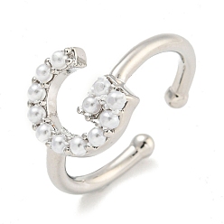 Letter G Латунные открытые манжеты для женщин, с ABS имитации жемчуга, без кадмия и без свинца, долговечный, буквы, Буква G, внутренний диаметр: 17 мм, буква g: 11x10 мм