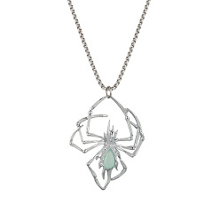 Лазурный Сплав эмаль светящийся хэллоуин паук кулон коробка цепи ожерелья для женщин мужчин, платина, лазурный, 23.62 дюйм (60 см)