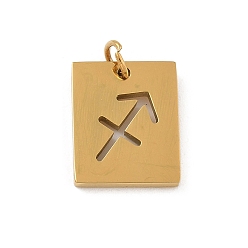 Стрелец 304 прелести нержавеющей стали, с целью перехода в кольце, золотые, прямоугольник с подвеской в виде созвездия, Стрелец, 12x10x1.5 мм, отверстие : 3 мм