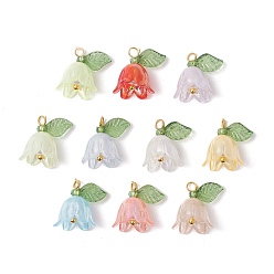 Золотой Подвески из листьев флоры и цветов лилии, с медными петлями, золотые, 13x13x11 мм, отверстие : 2 мм