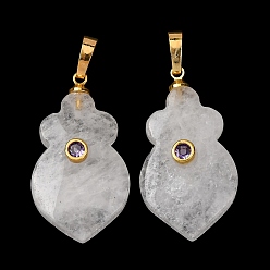 Хрусталь Природного кварца хрустальных подвесок, Подвески в виде моркови из горного хрусталя с фурнитурой из кубического циркония, инкрустированной микропаве из латуни., золотые, 30x17x8 мм, отверстие : 7x4 мм