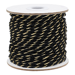 Noir Cordon torsadé en polyester 33~35m 3-ply, avec fil métallique, ronde, noir, 3mm, environ 36.09~38.28 yards (33~35m)/rouleau