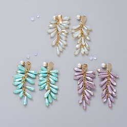 Mixed Color Electroplate Glass Cluster Beads Stud Earrings, with Brass Stud Earring Findings, Acrylic Pearl & Plastic Ear Nuts, Earring Backs, Cardboard Boxes and Plastic Resealable Bags, Golden, Mixed Color, 78mm, Pin: 0.7mm