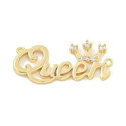 Настоящее золото 18K Латунные подвески из прозрачного кубического циркония, слово королева со звеньями короны, без кадмия, без никеля и без свинца, реальный 18 k позолоченный, 9x20.5x1.5 мм, отверстие : 0.5 мм