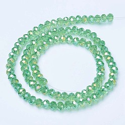 Light Green Electroplate Glass Beads Strands, AB Color Plated, Faceted, Rondelle, Light Green, 3.5x3mm, Hole: 0.4mm, about 123~127pcs/strand, 13.7~14.1 inch(35~36cm)